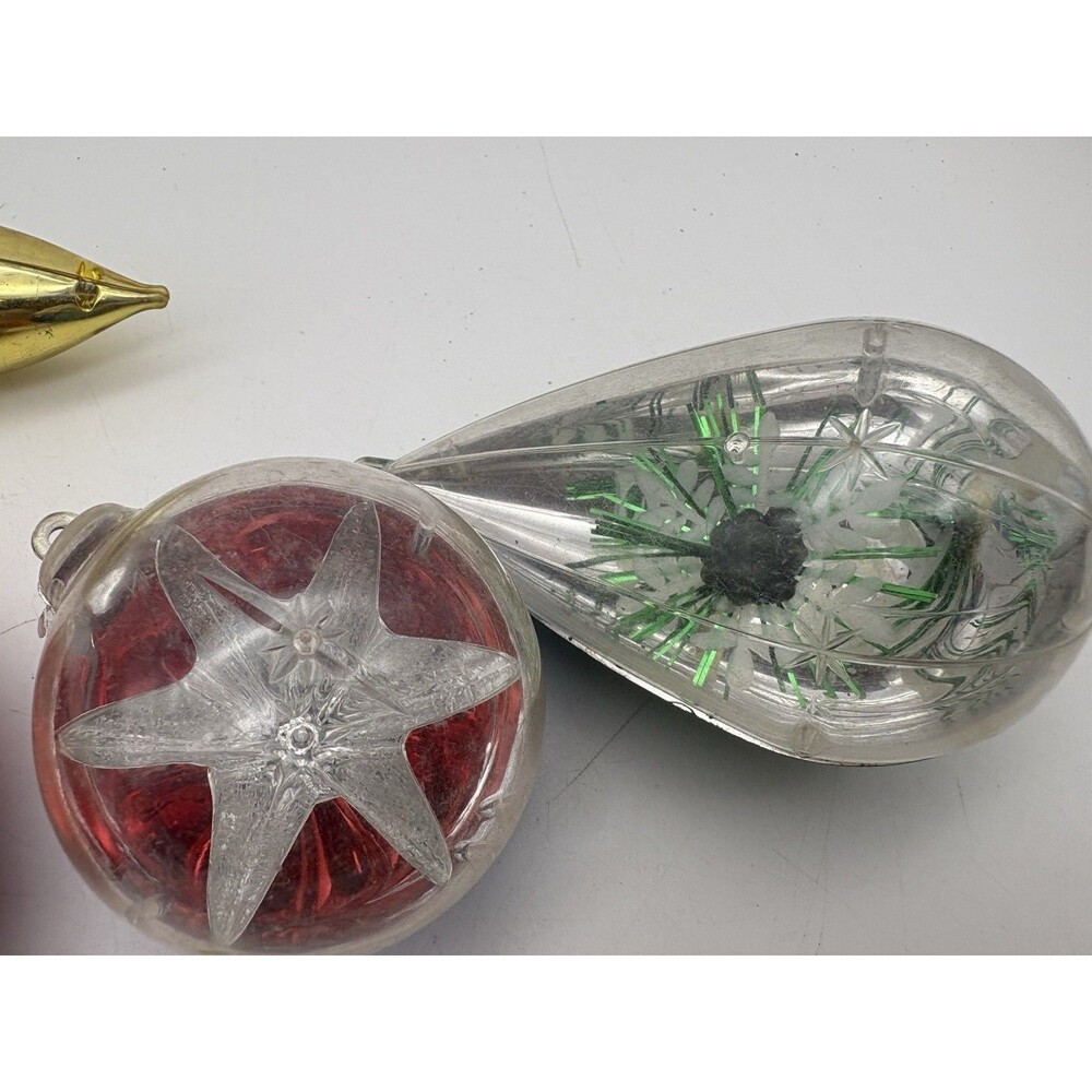 Vintage Hard Plastic Ornaments Lot 6 w/ Inside Designs MCM Faceted Jewel Shapes